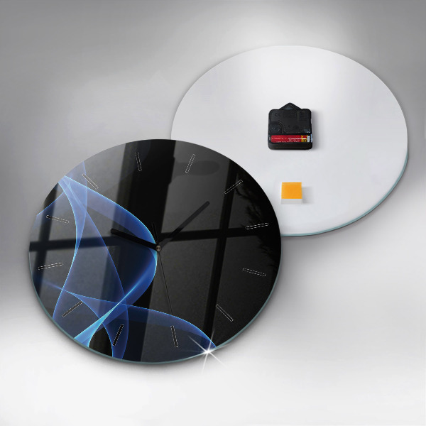 Round glass wall clock Blue lines