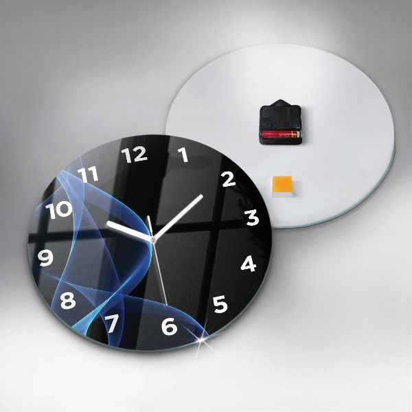 Round glass wall clock Blue lines