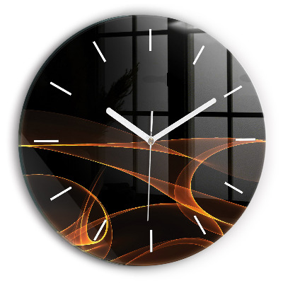 Round glass wall clock Orange lines