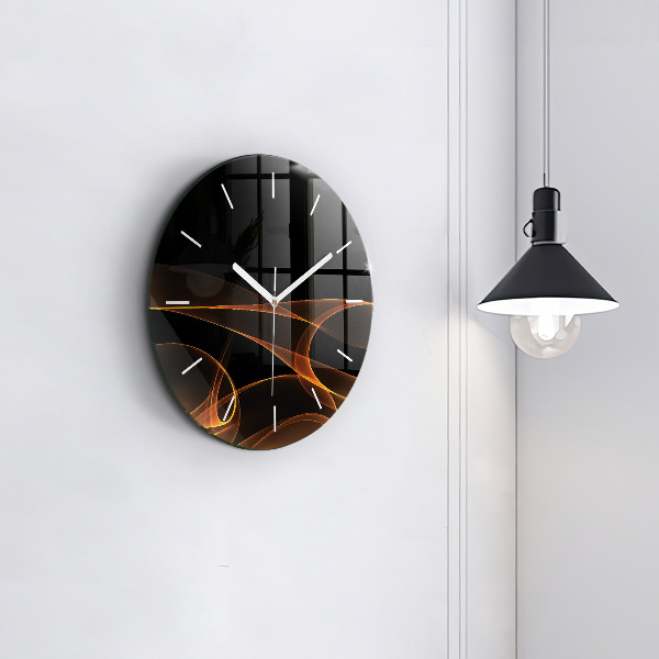 Round glass wall clock Orange lines