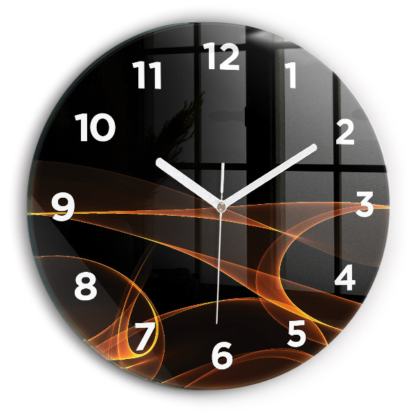 Round glass wall clock Orange lines