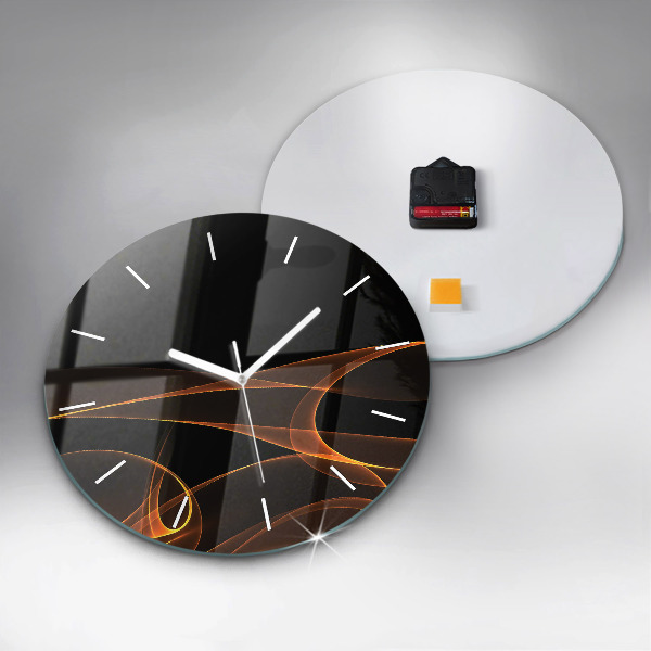 Round glass wall clock Orange lines