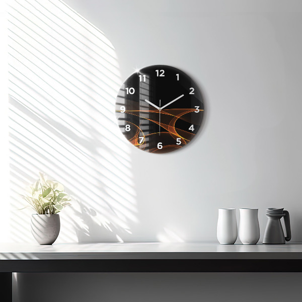 Round glass wall clock Orange lines