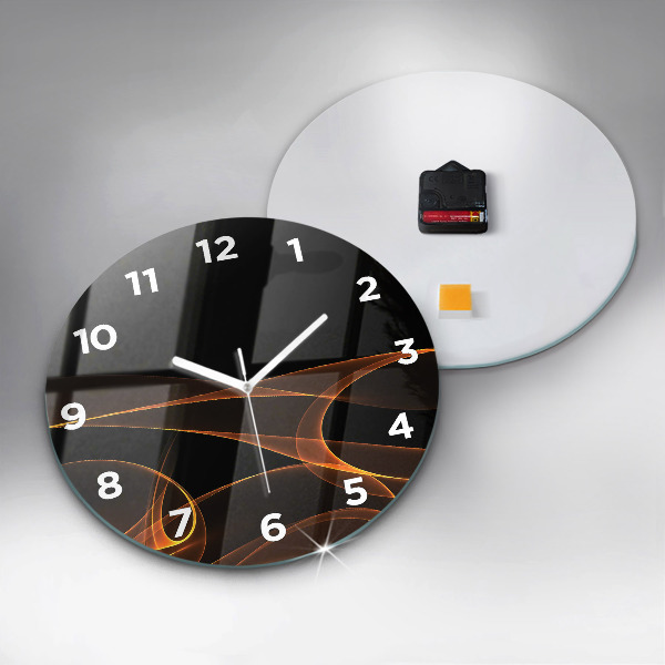 Round glass wall clock Orange lines