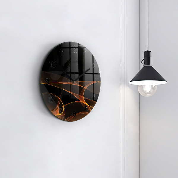 Round glass wall clock Orange lines