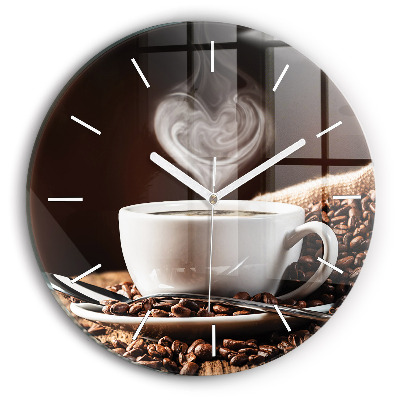 Round glass wall clock A cup of coffee