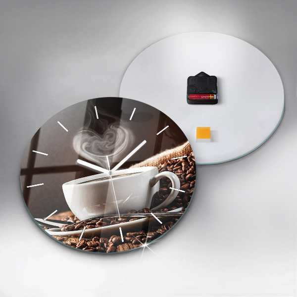 Round glass wall clock A cup of coffee
