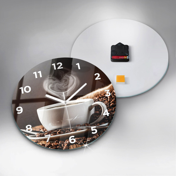Round glass wall clock A cup of coffee