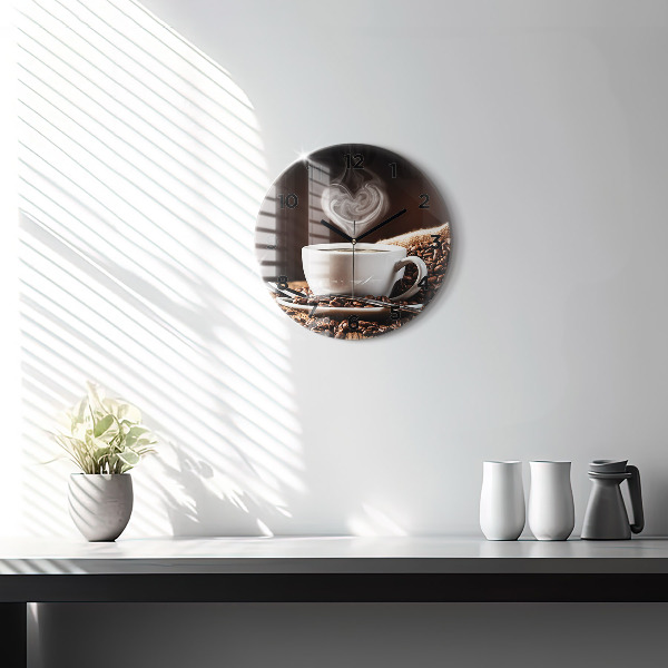Round glass wall clock A cup of coffee