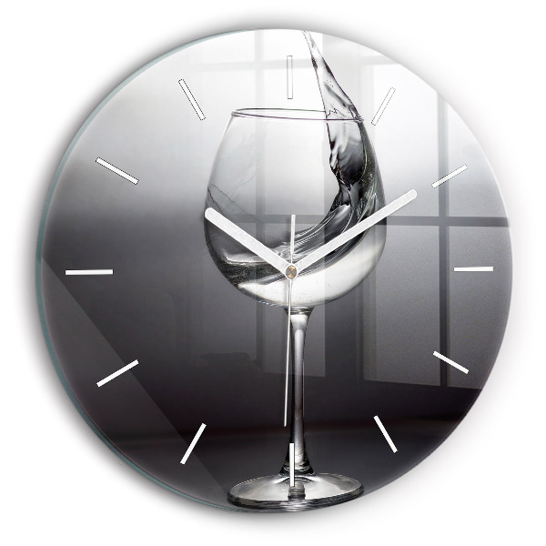 Round glass wall clock Glass of wine