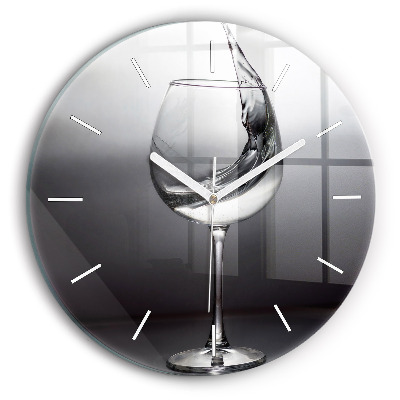 Round glass wall clock Glass of wine
