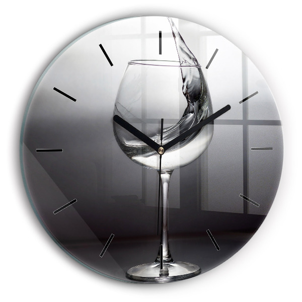 Round glass wall clock Glass of wine