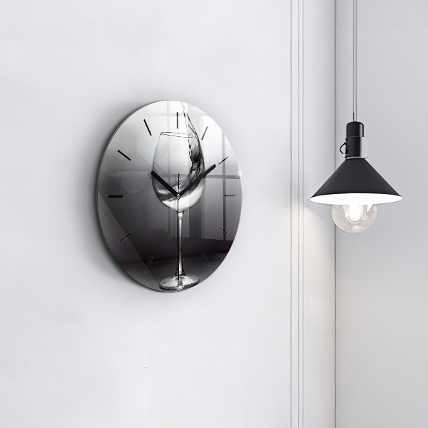Round glass wall clock Glass of wine