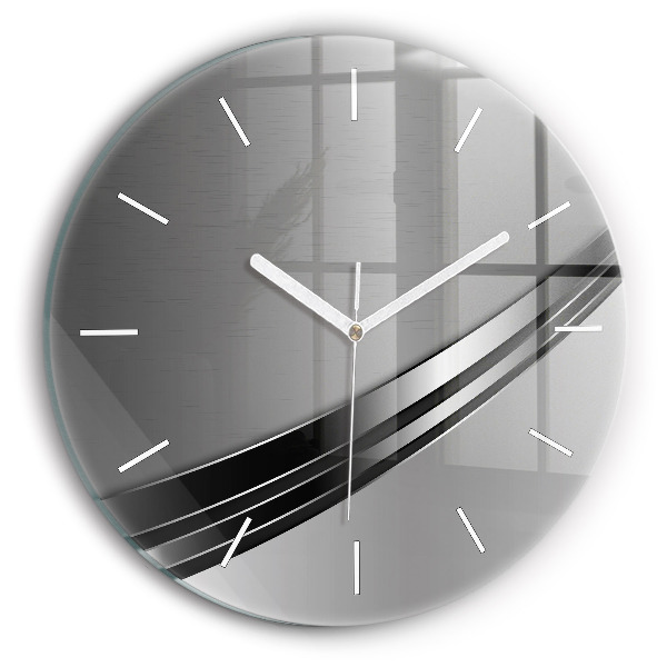 Round glass wall clock Silver lines