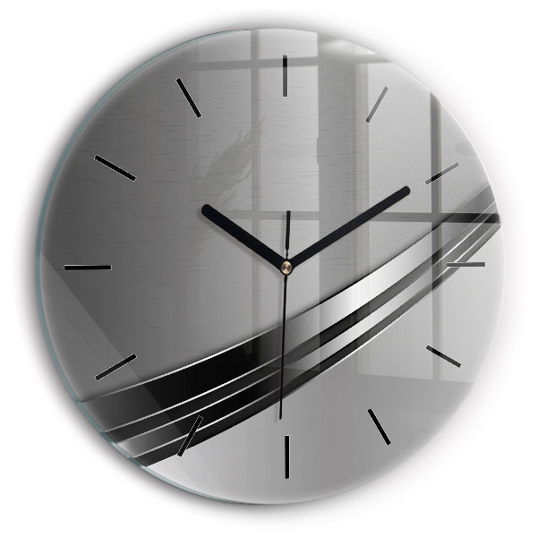Round glass wall clock Silver lines