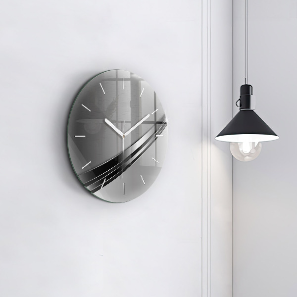 Round glass wall clock Silver lines