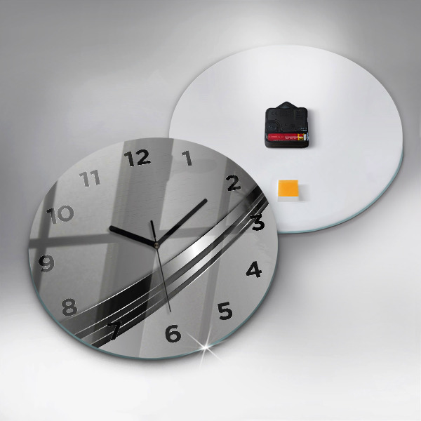 Round glass wall clock Silver lines
