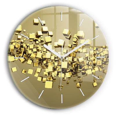 Round glass wall clock Golden squares