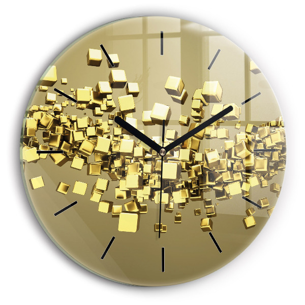 Round glass wall clock Golden squares