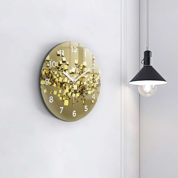 Round glass wall clock Golden squares