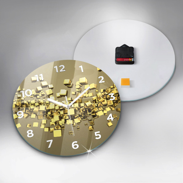 Round glass wall clock Golden squares