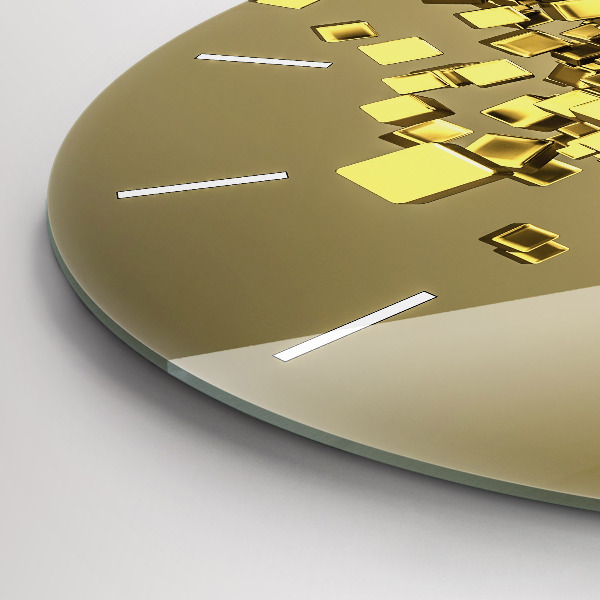Round glass wall clock Golden squares
