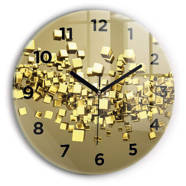 Round glass wall clock Golden squares