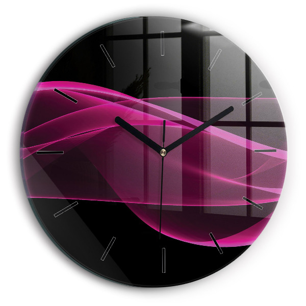 Round glass wall clock Pink abstraction