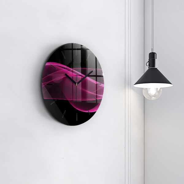 Round glass wall clock Pink abstraction