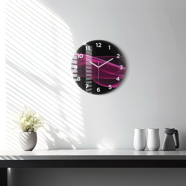 Round glass wall clock Pink abstraction