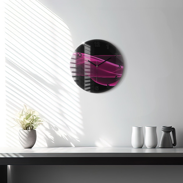 Round glass wall clock Pink abstraction