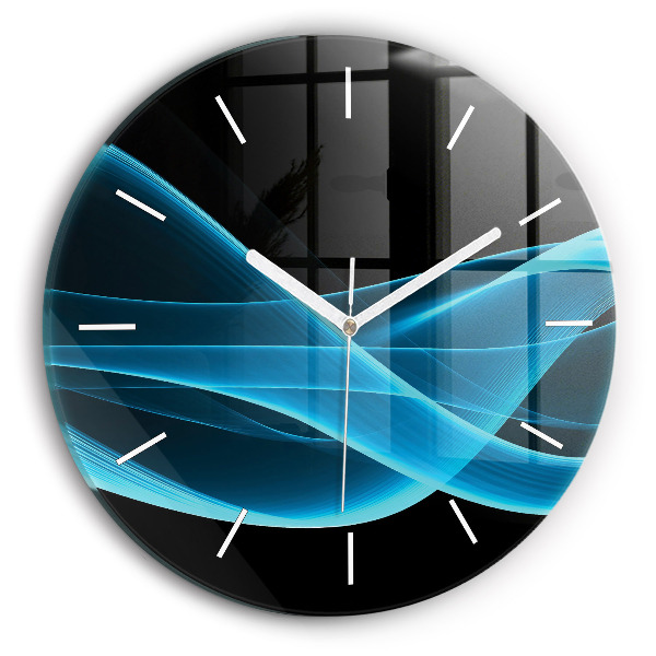 Round glass wall clock Blue abstraction