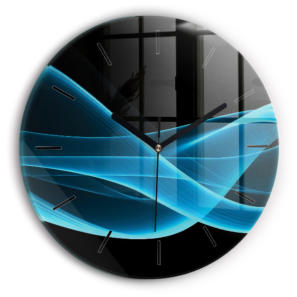 Round glass wall clock Blue abstraction