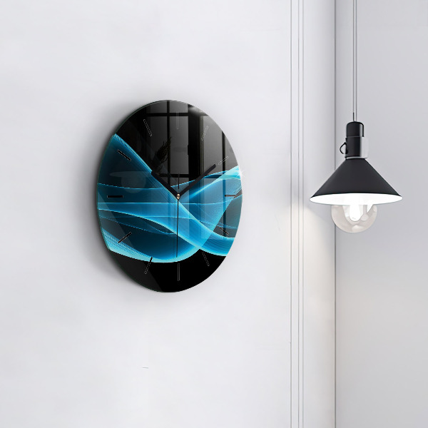 Round glass wall clock Blue abstraction