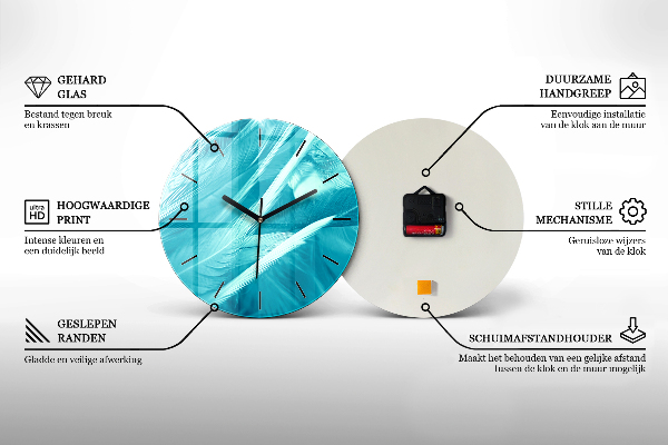 Round glass wall clock Blue abstraction