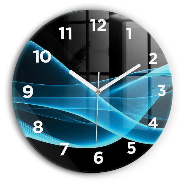Round glass wall clock Blue abstraction