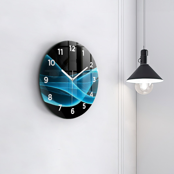 Round glass wall clock Blue abstraction