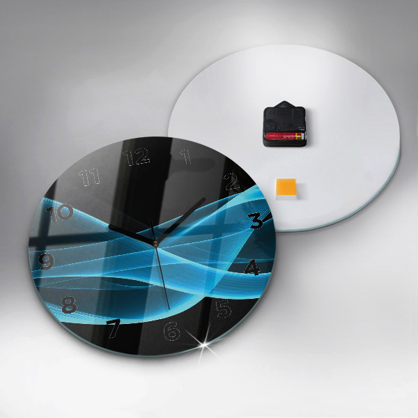 Round glass wall clock Blue abstraction