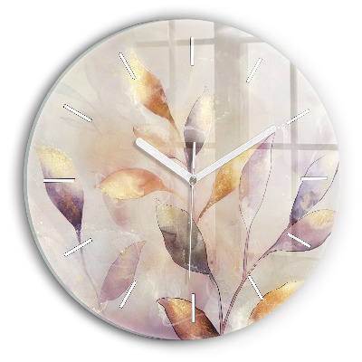 Round glass wall clock Abstract boho leaves