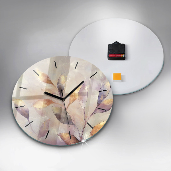 Round glass wall clock Abstract boho leaves