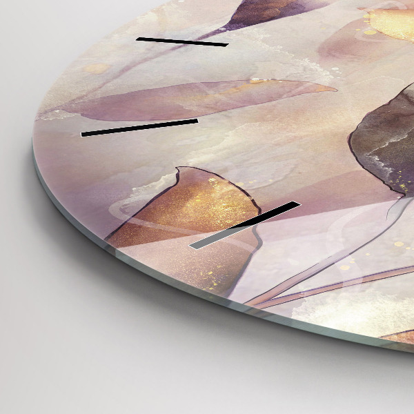 Round glass wall clock Abstract boho leaves