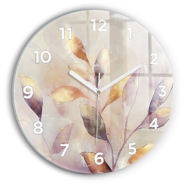 Round glass wall clock Abstract boho leaves