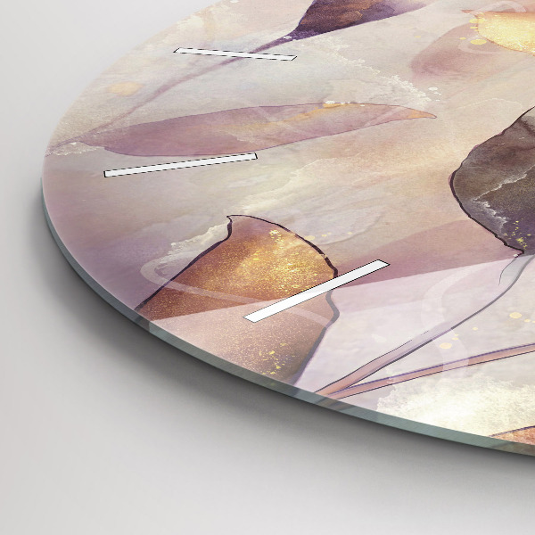 Round glass wall clock Abstract boho leaves
