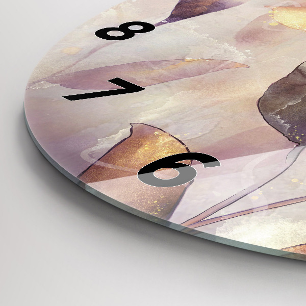 Round glass wall clock Abstract boho leaves