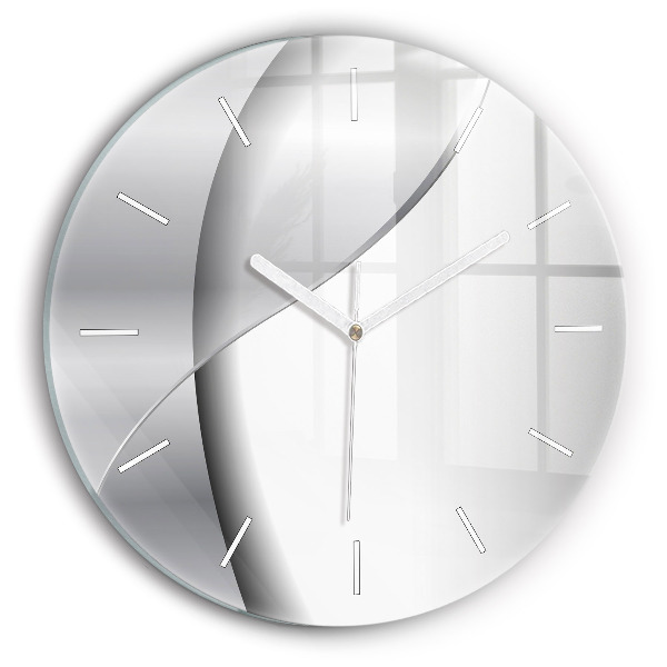 Round glass wall clock Silver abstraction