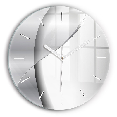 Round glass wall clock Silver abstraction