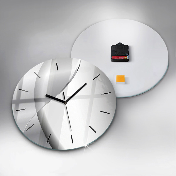 Round glass wall clock Silver abstraction