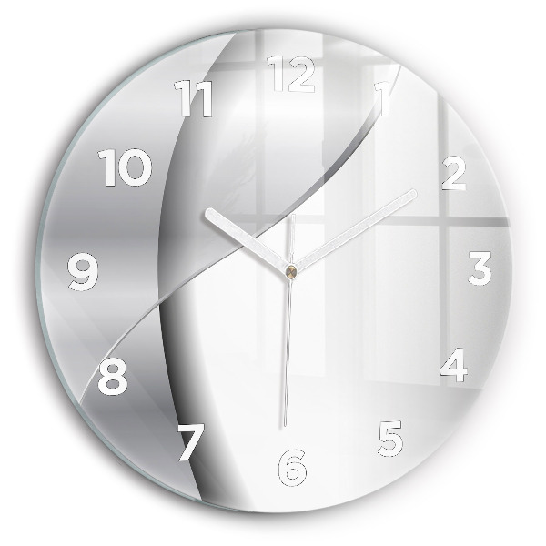 Round glass wall clock Silver abstraction