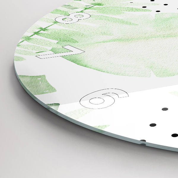 Round glass wall clock Green leaves