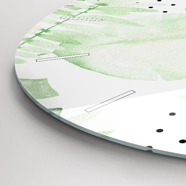 Round glass wall clock Green leaves